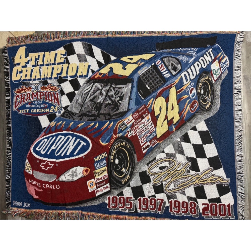Vintage 2002 Jeff Gordon 4 Time NASCAR Champion Woven Tapestry Throw Blanket 24